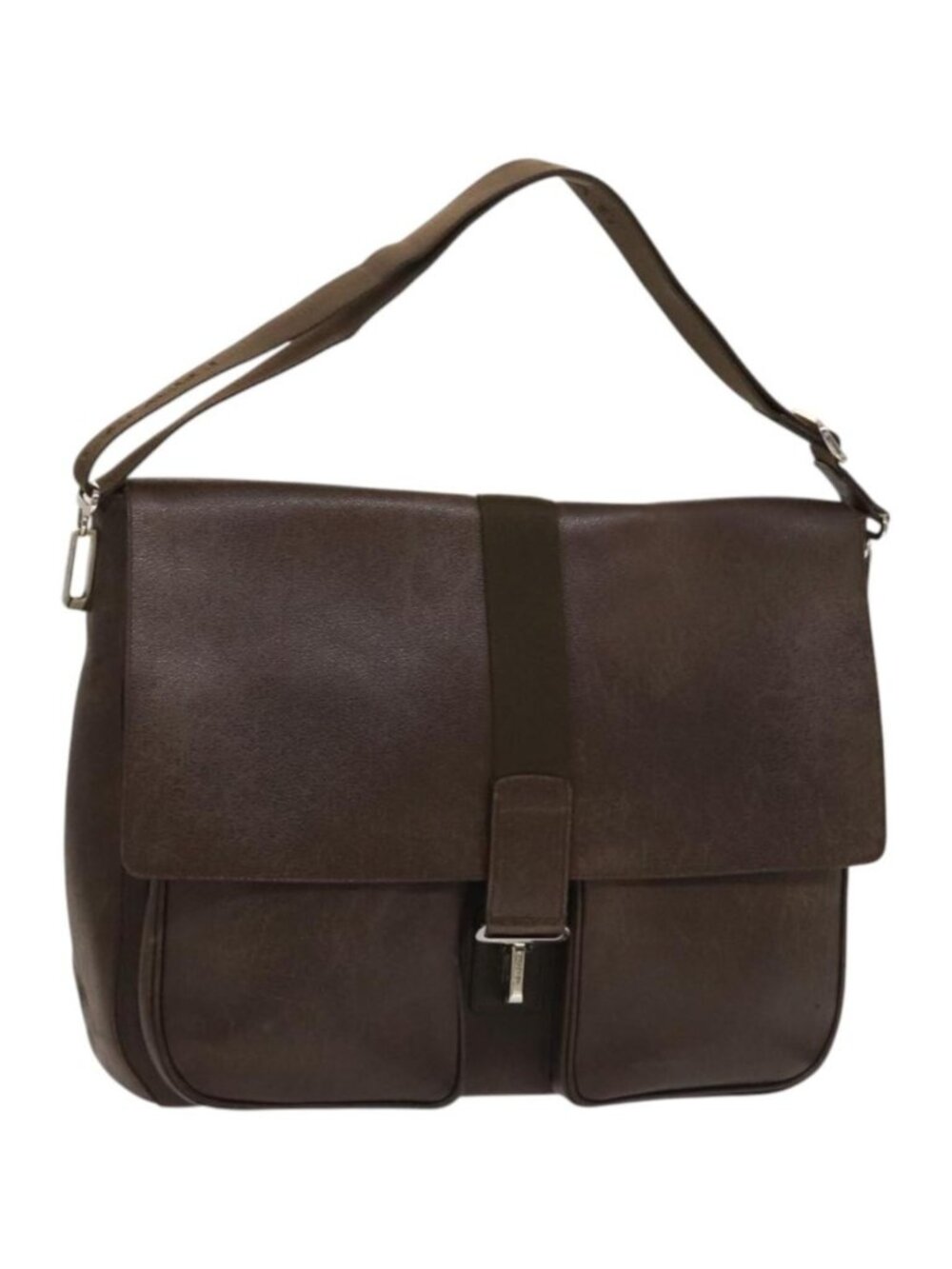BVLGARI Shoulder Bag Leather Brown Silver